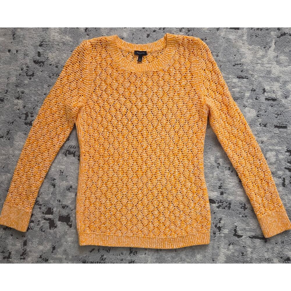 Talbots Orange Pointelle Marl Crewneck Sweater XS Colorful Preppy Streetwear Fun